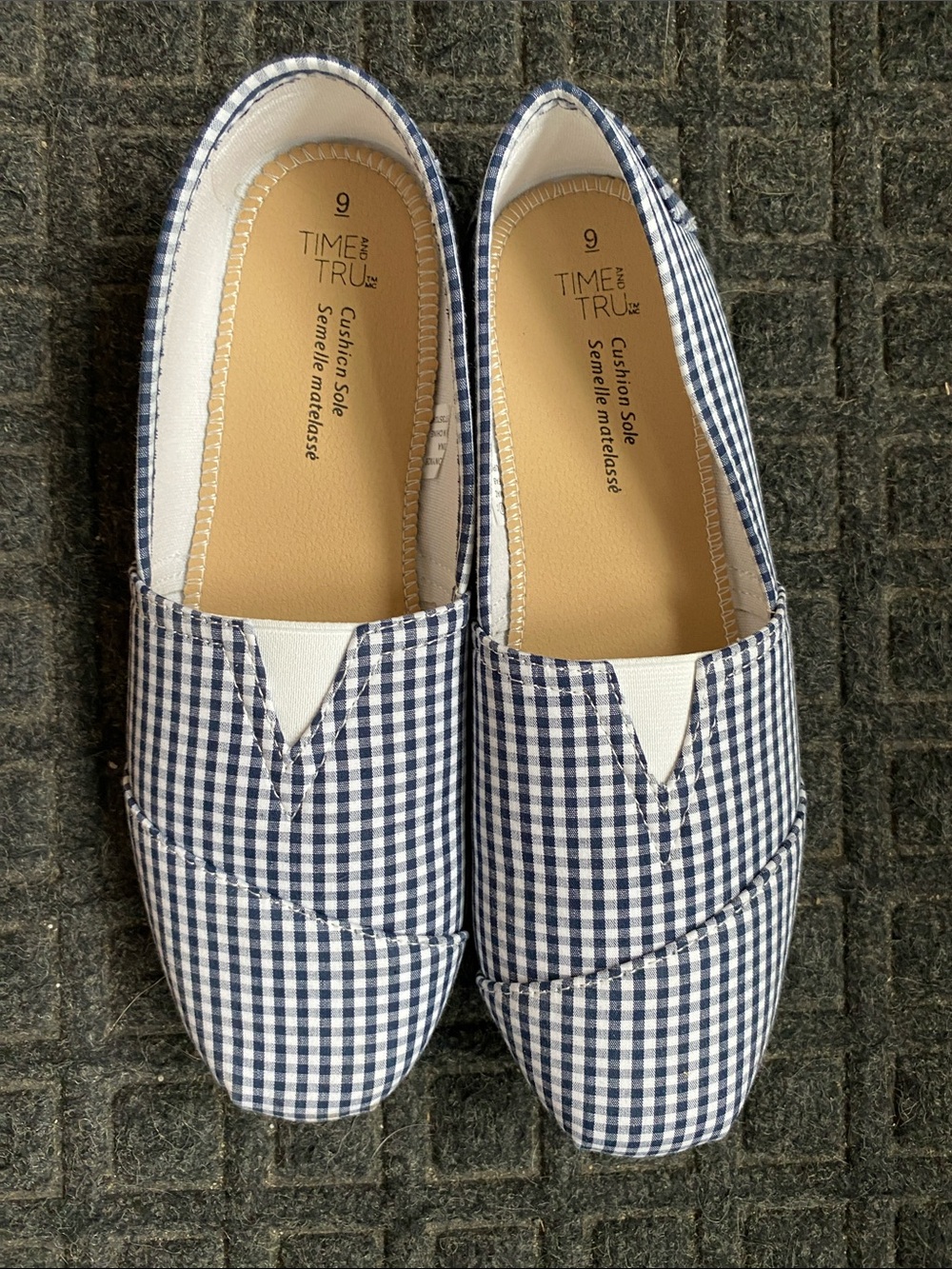 Time and Tru Navy Gingham Slip-Ons with Cream Accent - Women’s